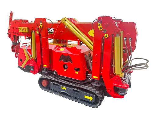 Mini-grue SPT299 complètement repliée en position de transport